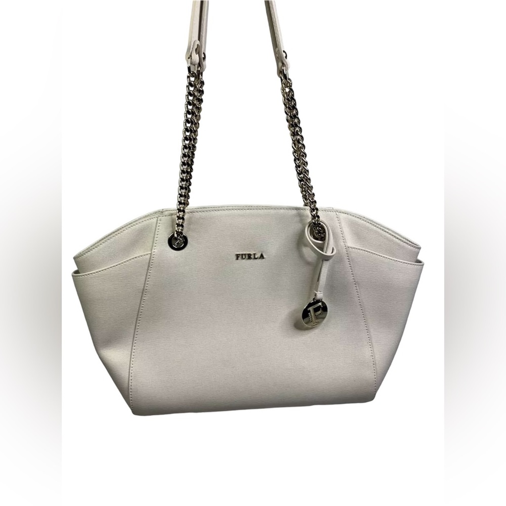Furla Julia Bag Purse White Medium Leather Tote Handbag Magnolia w/ Dust Bag